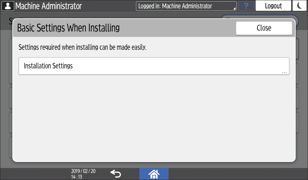 Operation panel screen illustration