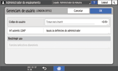 Ilustração da tela do painel de operação