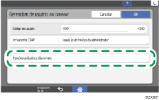 Ilustração da tela do painel de operação