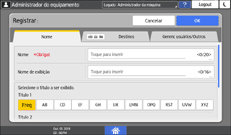 Ilustração da tela do painel de operação