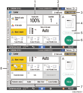 Il·lustració explicativa i numerada de la pantalla del panell d'operacions.