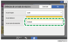 Ilustração do ecrã do painel de operação