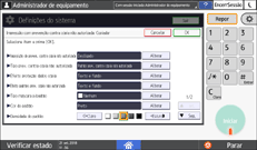 Ilustração do ecrã do painel de operação