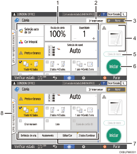Ilustração com numeração do ecrã do painel de operação