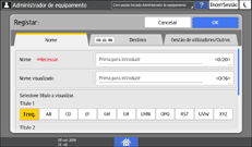 Ilustração do ecrã do painel de operação