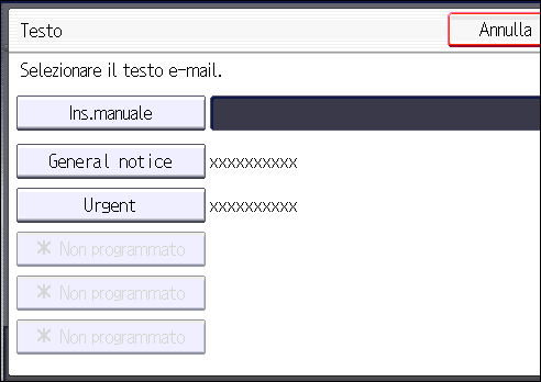 Illustrazione della schermata sul pannello operativo