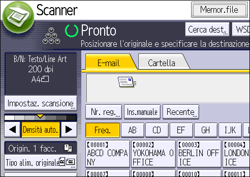 Illustrazione della schermata sul pannello operativo