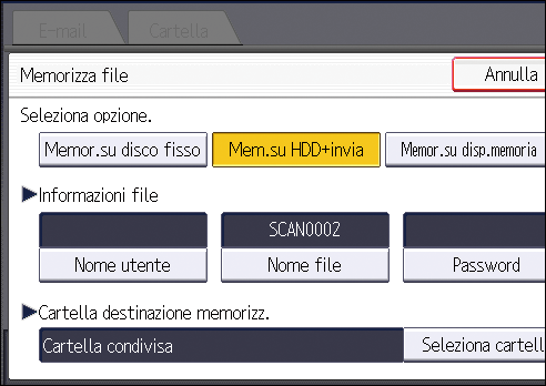 Illustrazione della schermata sul pannello operativo