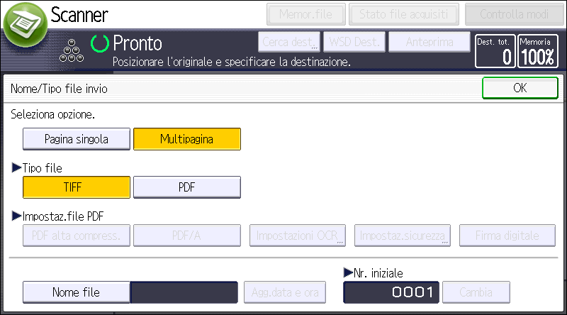 Illustrazione della schermata sul pannello operativo