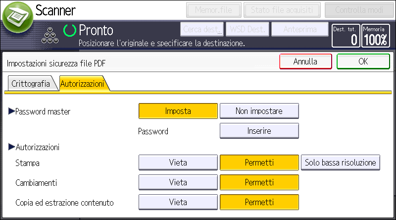 Illustrazione della schermata sul pannello operativo