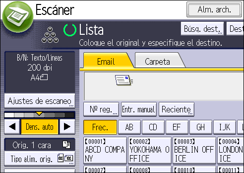Ilustración de la pantalla del panel de operaciones
