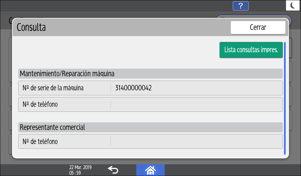 Ilustración de la pantalla del panel de operaciones