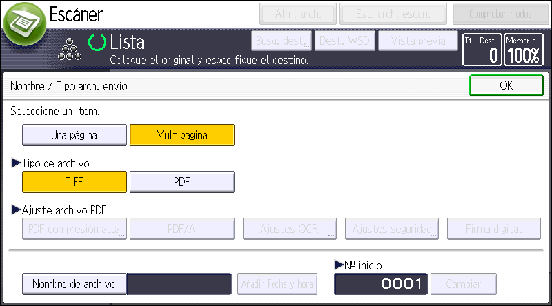 Ilustración de la pantalla del panel de operaciones