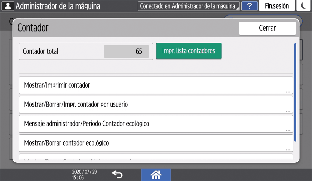 Ilustración de la pantalla del panel de operaciones