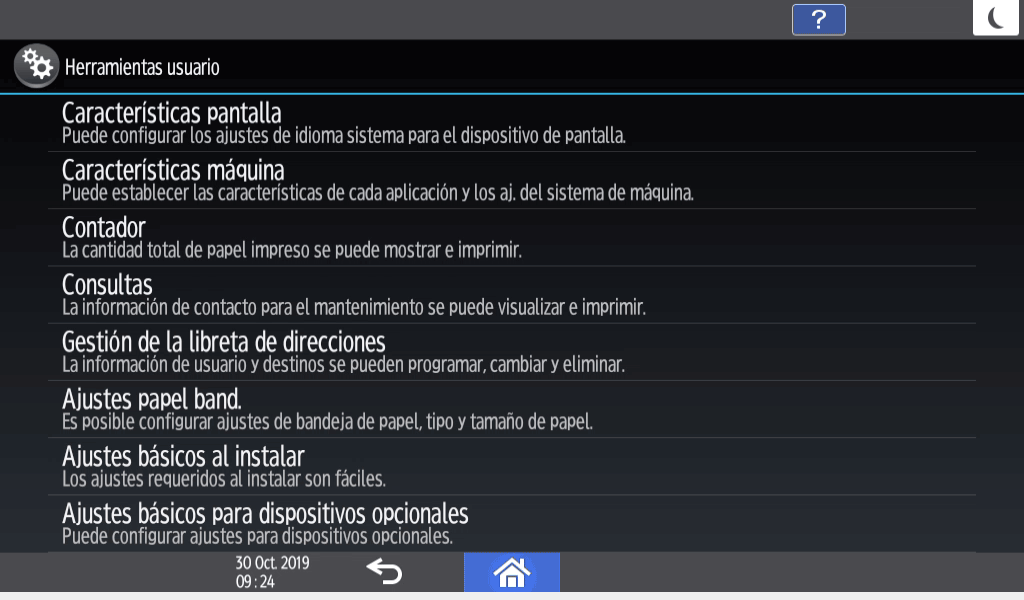 Ilustración de la pantalla del panel de operaciones