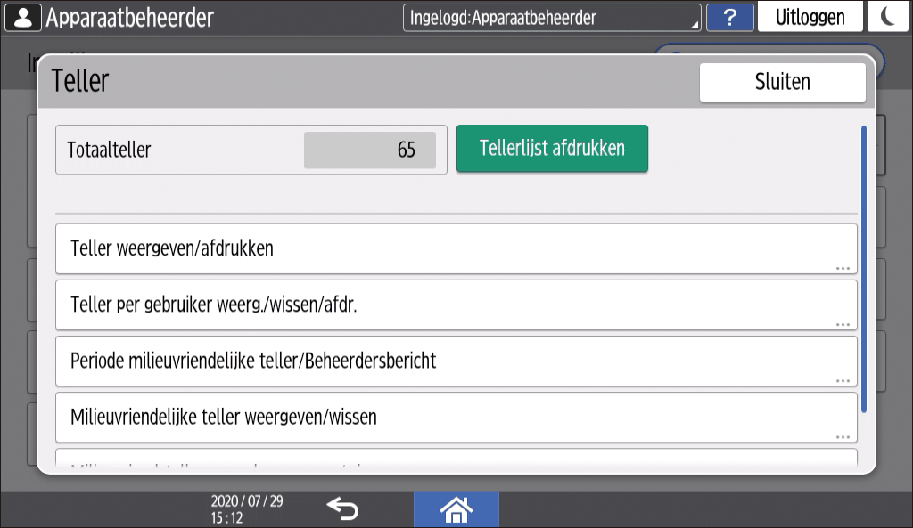 Afbeelding van bedieningspaneel