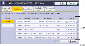 Nummerierte Abbildung der Bedienfeldanzeige