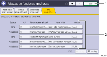 Ilustración con llamadas numeradas de la pantalla del panel de mandos