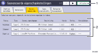 Genummerde afbeelding van bedieningspaneel