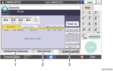 Illustrazione numerata schermata pannello di controllo con didascalie numerate