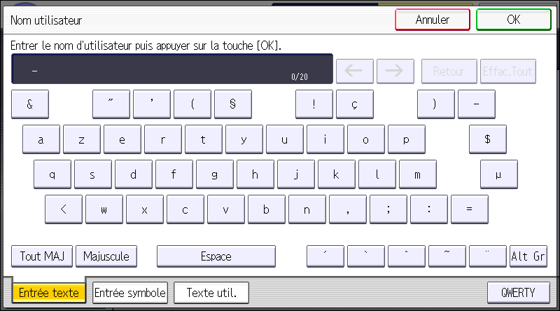 Illustration de l'&eacute;cran du panneau de commande