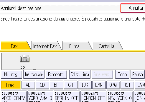 Illustrazione della schermata sul pannello operativo