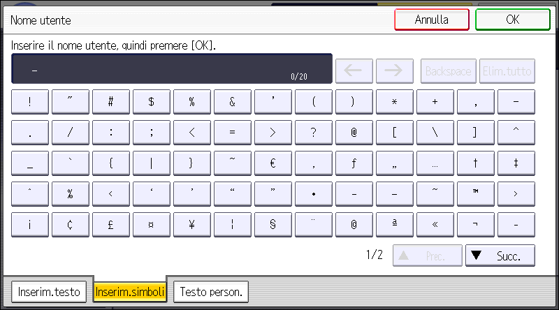 Illustrazione della schermata sul pannello operativo