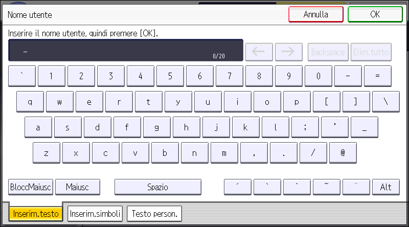 Illustrazione della schermata sul pannello operativo