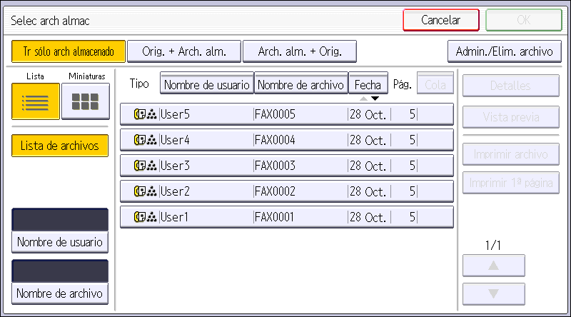 Ilustraci&oacute;n de la pantalla del panel de operaciones