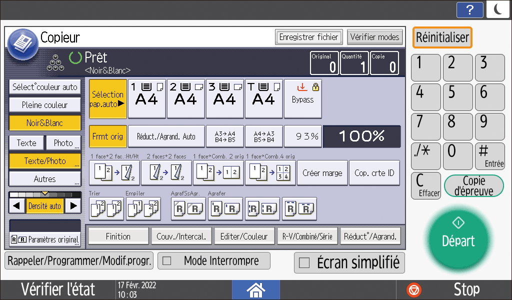 Illustration de l'&eacute;cran du panneau de commande