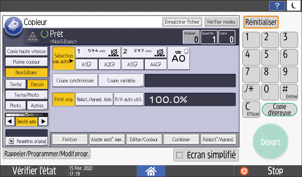 Illustration de l'&eacute;cran du panneau de commande