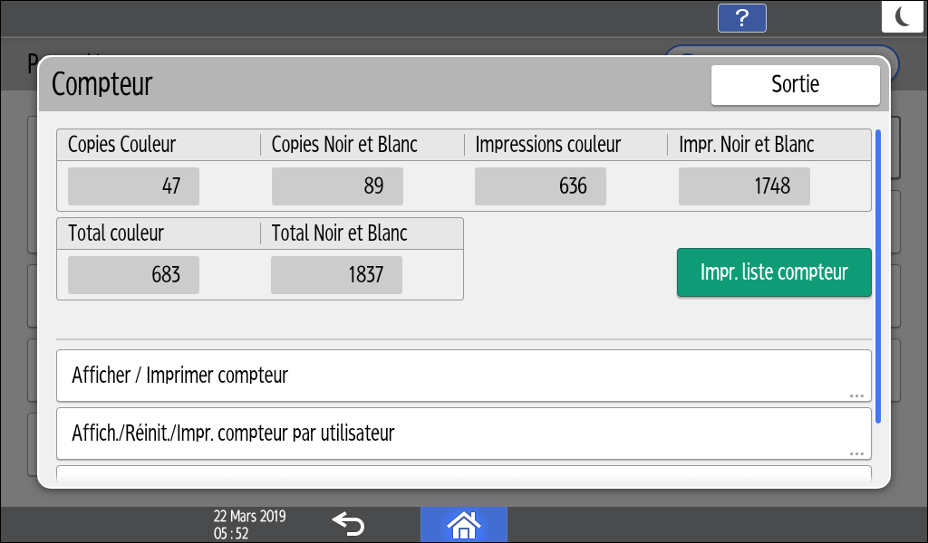 Illustration de l'&eacute;cran du panneau de commande