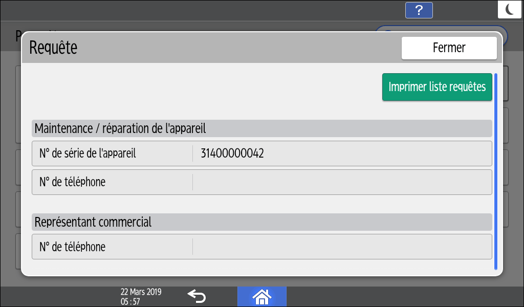 Illustration de l'&eacute;cran du panneau de commande