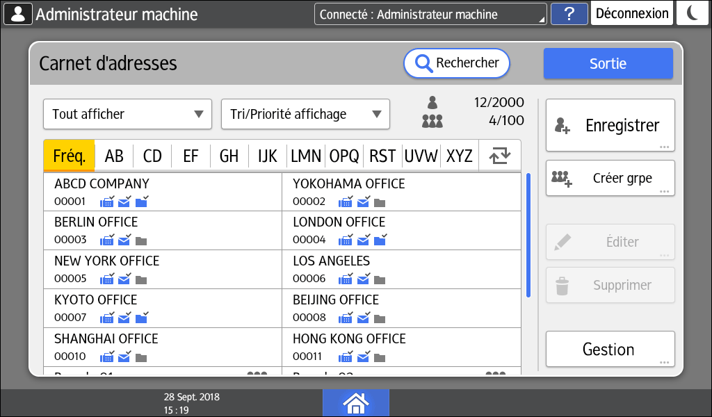 Illustration de l'&eacute;cran du panneau de commande