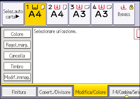 Illustrazione della schermata sul pannello di controllo