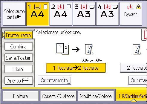 Illustrazione della schermata sul pannello operativo