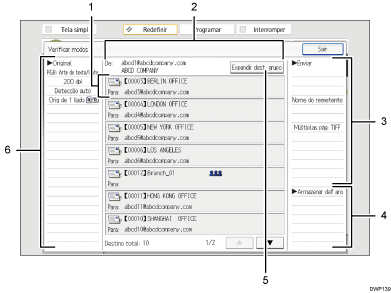 Ilustração numerada da tela do painel de operação