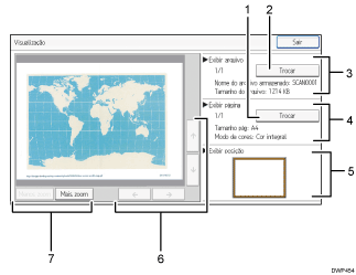 Ilustração numerada da tela do painel de operação