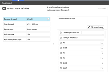 Ilustração da tela do painel de operação