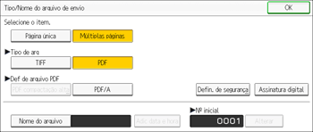 Ilustração da tela do painel de operação