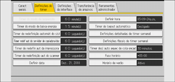 Ilustração da tela do painel de operação