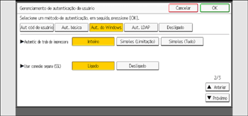 Ilustração da tela do painel de operação