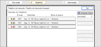Ilustração da tela do painel de operação