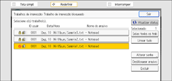 Ilustração da tela do painel de operação