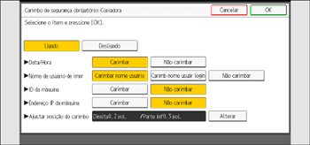Ilustração da tela do painel de operação