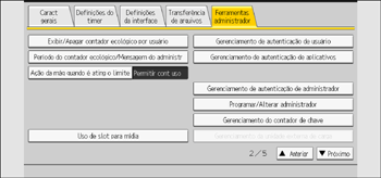 Ilustração da tela do painel de operação
