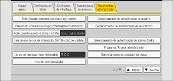 Ilustração da tela do painel de operação