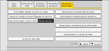 Ilustração da tela do painel de operação