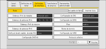 Ilustração da tela do painel de operação