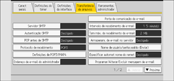 Ilustração da tela do painel de operação